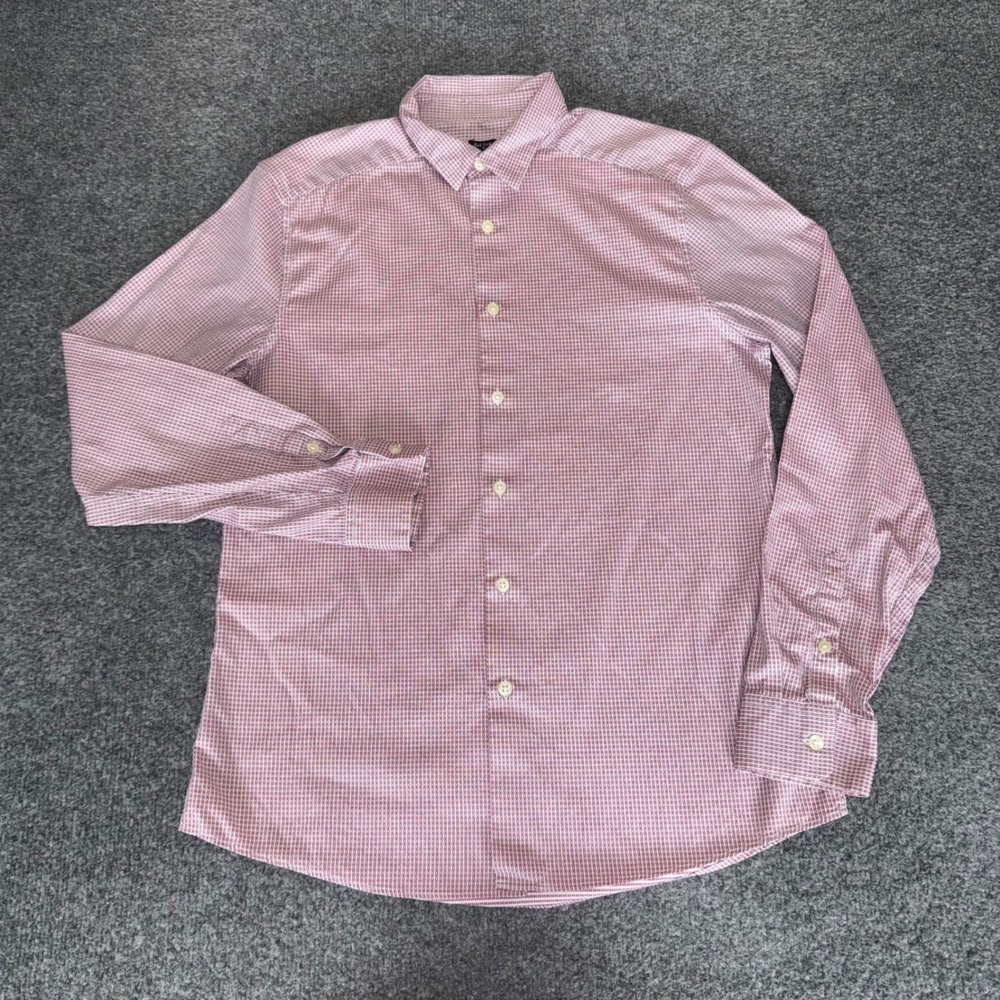 Paul Smith Mens Medium Red Micro Check Button Up Shirt Cotton Casual‎ Classic
